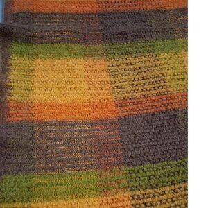 Vintage Fashion Manor Plaid Wool Blanket 60"x36" By Penneys Autumn Colors W/ Sat